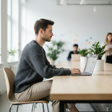 Man Sat at Desk with Laptop